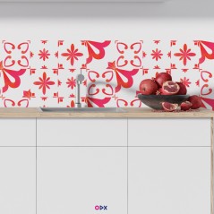 Stickers carrelage cuisine - Motif rouge