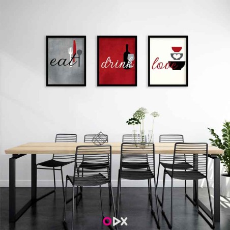 Cadre lario pour décoration cuisine - 3 parties - Drink eat love