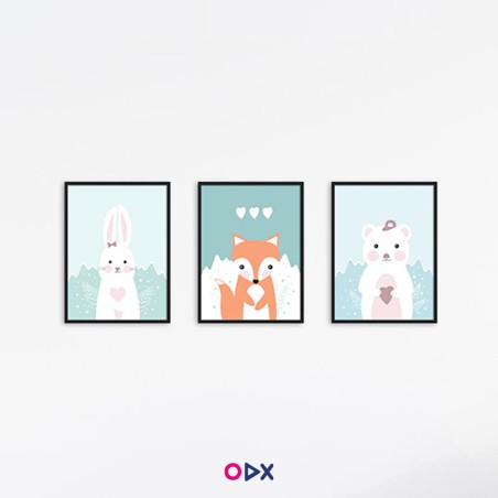 3 Tableaux décoration chambre enfant - Rabbit Fox Bear