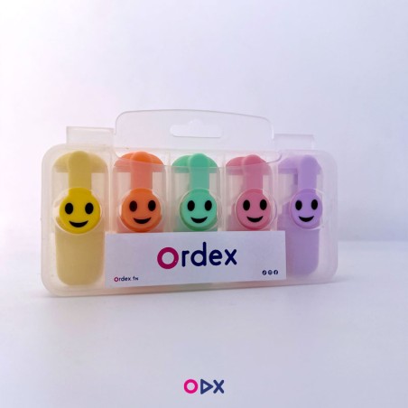 Lots de 5 feutres fluorescents - Smiley