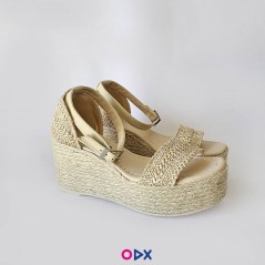 Sandale femme en jute beige - Semelle compensée