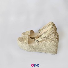 Sandale femme en jute beige - Semelle compensée