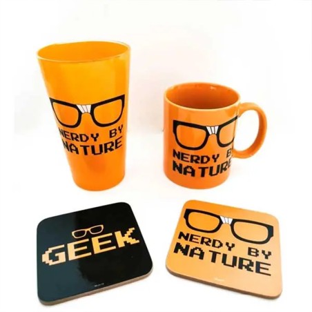 2 Mugs en céramique + Sous-tasse assortie - GEEK