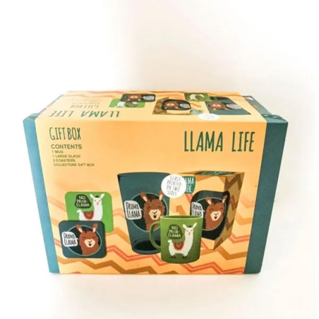 2 Mugs en céramique + Sous-tasse assortie - Llama life