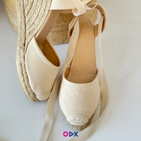 Sandale femme beige en jute halfa - Semelle compensée