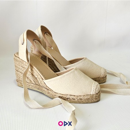 Sandale femme beige en jute halfa - Semelle compensée