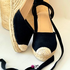 Sandale femme noir en jute halfa - Semelle compensée Sandale femme noir en jute halfa - Semelle compensée