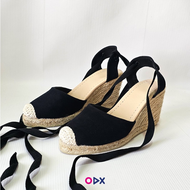 Sandale femme noir en jute halfa - Semelle compensée Sandale femme noir en jute halfa - Semelle compensée