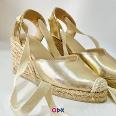 Sandale femme doré en jute halfa - Semelle compensée