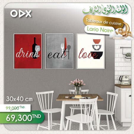 Cadre lario pour décoration cuisine - 3 parties - Drink eat love