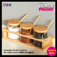 Ensemble de pots d’épices de cuisine avec cuillère et support