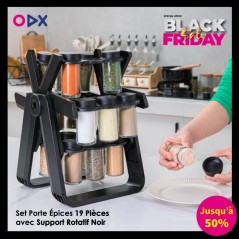 Set Porte Épices 19 Pièces avec Support Rotatif Noir