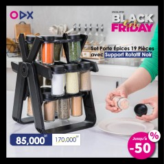 Set Porte Épices 19 Pièces avec Support Rotatif Noir