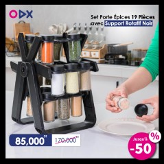 Set Porte Épices 19 Pièces avec Support Rotatif Noir
