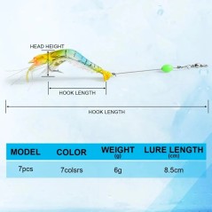 Lot de 7 leurres souples crevette pour la pêche – 9 cm, 6 g