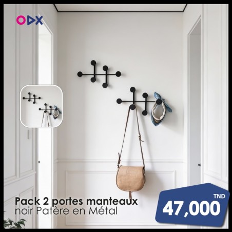 Pack 2 portes manteaux noir - Patère en Métal