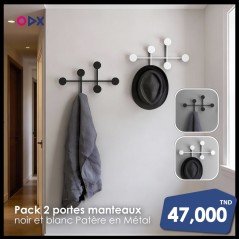 Pack 2 portes manteaux noir et blanc - Patère en Métal