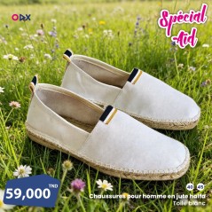 Chaussures pour homme en jute halfa - Toile blanc