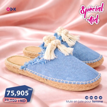 Mule en jute pour femme - Halfa bleu jean