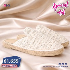 Mule en jute pour femme - Halfa blanc design traditionnel