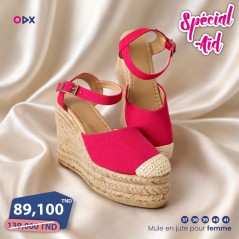 Sandale femme en jute rose - Halfa semelle compensée